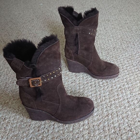 EMU Australia Heighton Wedge boots 100% Premium sheep Fur in dark brown Size 7 - Picture 4 of 12